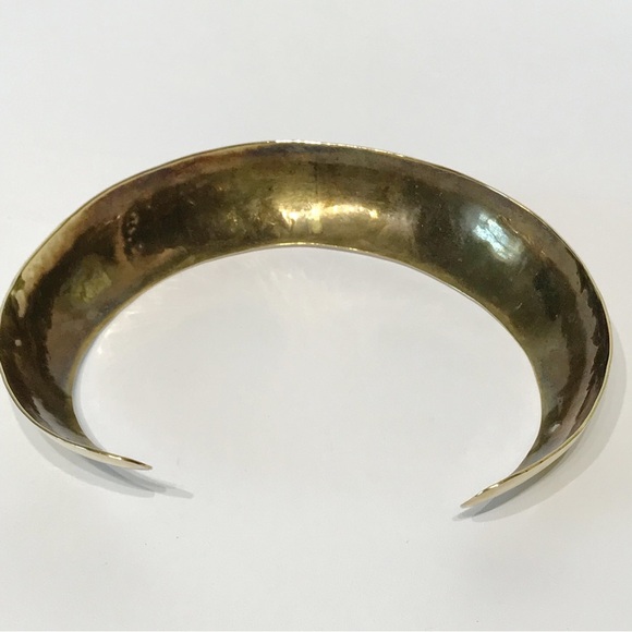 Vintage Mexico Signed Solid Brass Domed Torque Choker Necklace Tribal Modernist - Picture 8 of 11